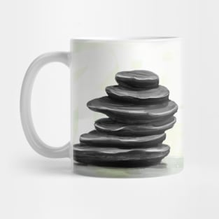 Painting of Balanced Black Zen Stones, Lime Background with the Word Zen in Japanese Mug